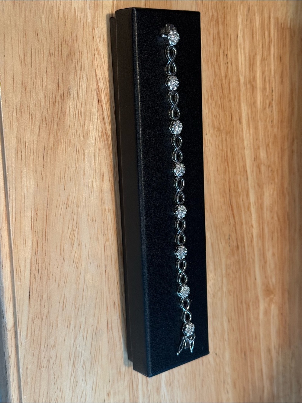 Diamond Accent Infinity Link Bracelet Silver Tone 7” Elegant Sparkle - Picture 11 of 12